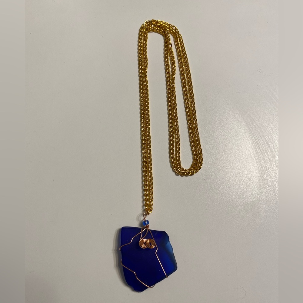 Blue seaglass necklace handmade in NH